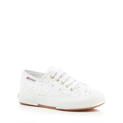 Girls' white lace up shoes